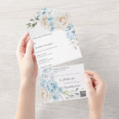 Elegant Soft Blue Floral Wedding オールインワン招待状 (貼ってはがせる)