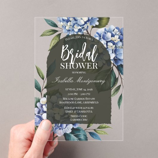 Elegant Soft Blue Hydrangea Bridal Shower アクリル招待状 (インサイチュ (ポータブル))
