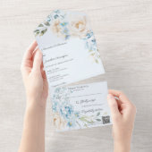 Elegant Soft Blue on Blue Floral Wedding オールインワン招待状 (貼ってはがせる)