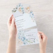 Elegant Soft Blue on Blue Floral Wedding オールインワン招待状 (貼ってはがせる)