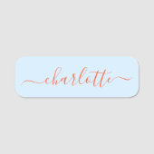 Elegant Soft Blue Orange Script Modern Name Custom 名札 (正面)