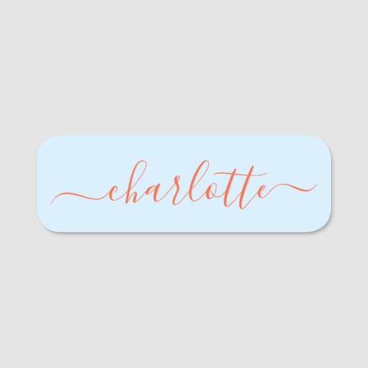 Elegant Soft Blue Orange Script Modern Name Custom 名札 (正面)