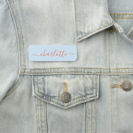 Elegant Soft Blue Orange Script Modern Name Custom 名札 (インサイチュ)