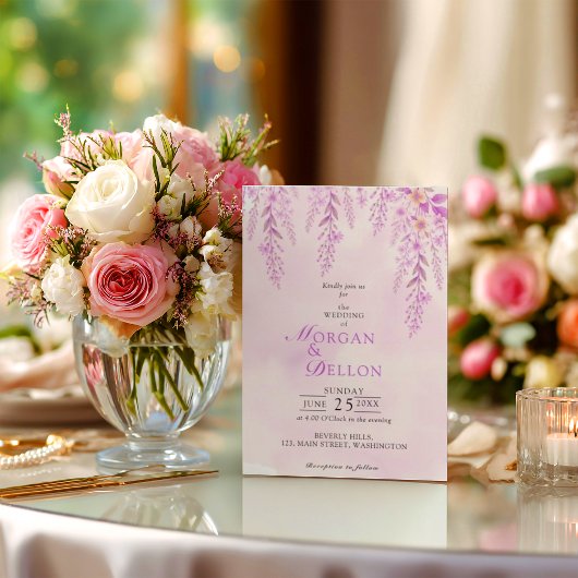Elegant Soft Blush Lavender Floral Wedding 招待状