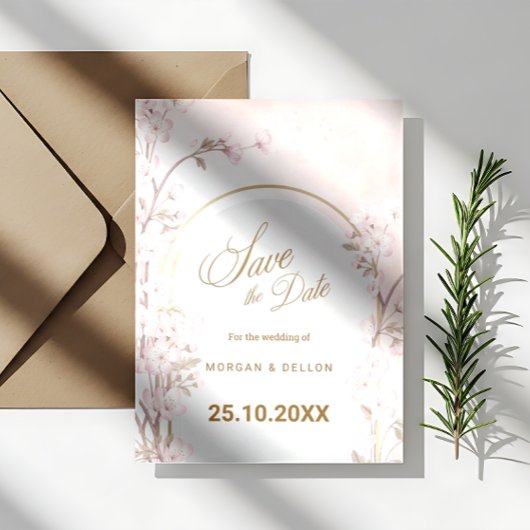 Elegant Soft Blush Pink Cherry Blossom Wedding セーブザデート