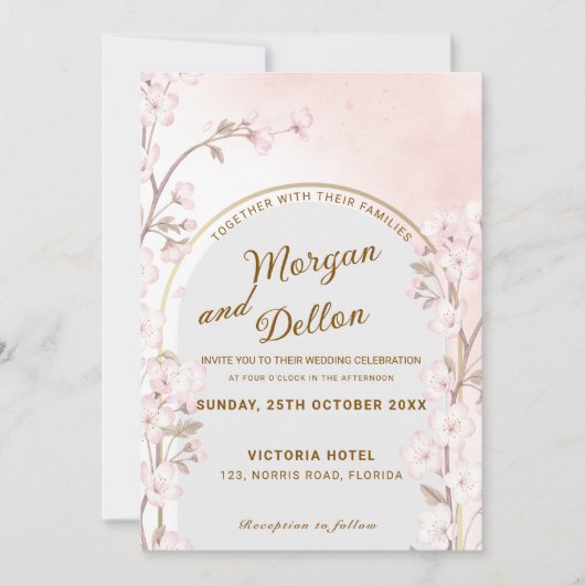 Elegant Soft Blush Pink Cherry Blossom Wedding 招待状 (正面)