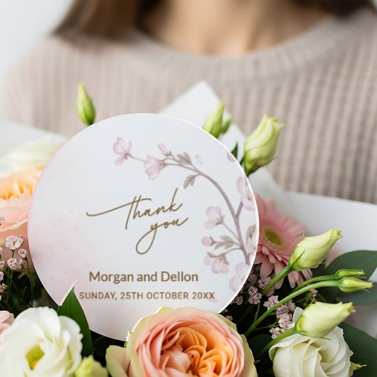 Elegant Soft Blush Pink Cherry Blossom Wedding Cla ラウンドシール