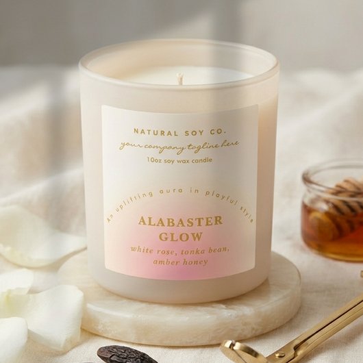 Elegant Soft Blush Pink Gold Ombre Candle Label スクエアシール
