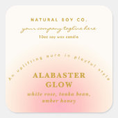 Elegant Soft Blush Pink Gold Ombre Candle Label スクエアシール (正面)