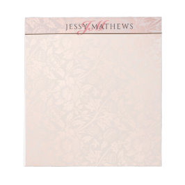 ELEGANT SOFT BLUSH ROSE GOLD DAMASK|名前とイニシャル ノートパッド