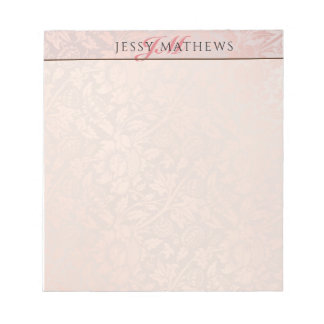 ELEGANT SOFT BLUSH ROSE GOLD DAMASK|名前とイニシャル ノートパッド
