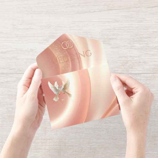 Elegant Soft Blush Wedding Invitation オールインワン招待状 (開いた状態)