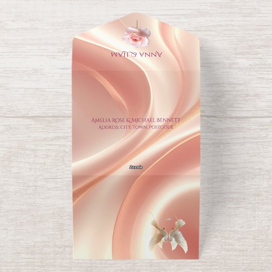 Elegant Soft Blush Wedding Invitation オールインワン招待状 (外側)