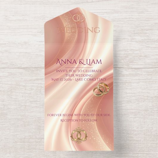 Elegant Soft Blush Wedding Invitation オールインワン招待状 (内側)