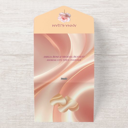 Elegant Soft Blush Wedding Invitation オールインワン招待状 (外側)