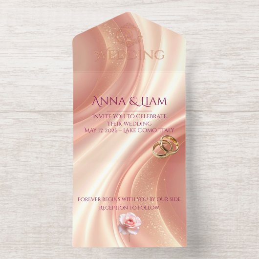 Elegant Soft Blush Wedding Invitation オールインワン招待状 (内側)