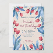 Elegant Soft Floral Tulip 21st Birthday Invitation 招待状 (正面)