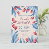 Elegant Soft Floral Tulip 21st Birthday Invitation 招待状 (スタンド正面)