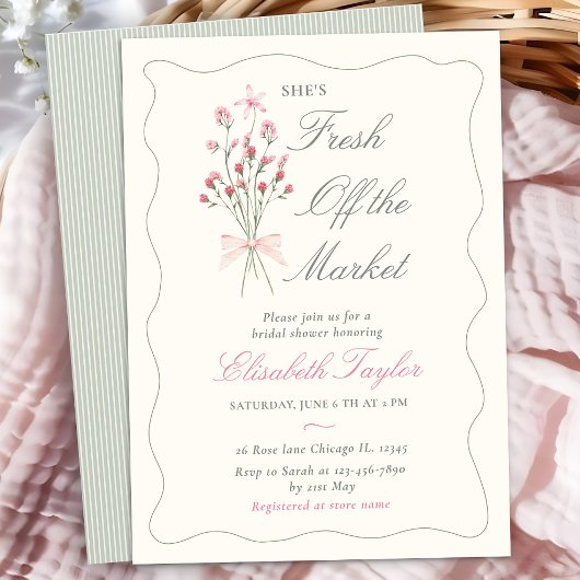Elegant soft Fresh off the market bridal shower 招待状