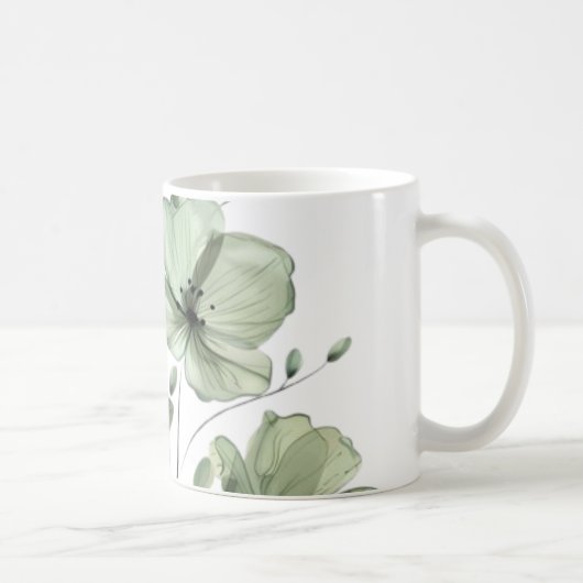 Elegant Soft Green Floral Illustration Coffee Mug コーヒーマグカップ (右)