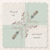 Elegant Soft Green Tea Time Literary Scalloped  ペーパーコースター (正面)