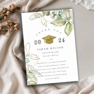 Elegant Soft Pastel Gold Green Foliage Graduation サンキューカード