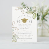 Elegant Soft Pastel Gold Green Foliage Graduation サンキューカード (スタンド正面)