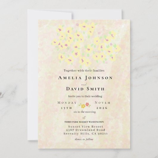Elegant soft pastel Watercolor Floral Wedding 招待状 (正面)