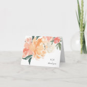 Elegant Soft Peach Floral Monogram Wedding サンキューカード (正面)