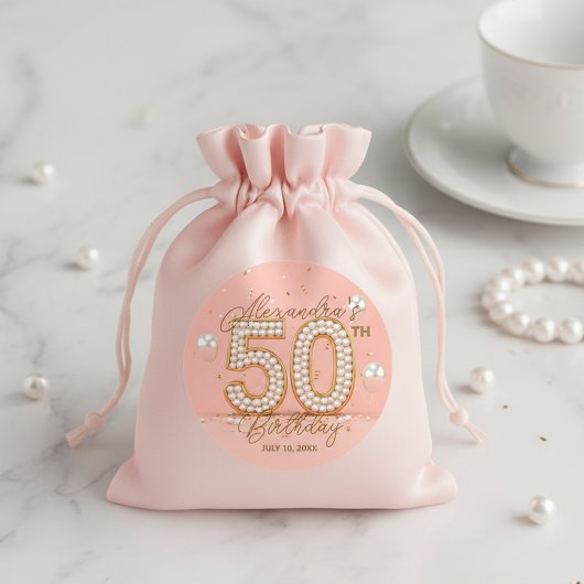 Elegant Soft Pink Gold Pearly 50th Birthday ラウンドシール