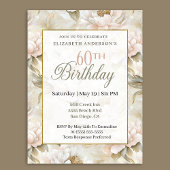 Elegant Soft Pink Ivory Peony 60th Birthday  招待状