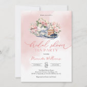 Elegant Soft Pink Roses Bridal Shower Tea Party 招待状 (正面)