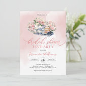 Elegant Soft Pink Roses Bridal Shower Tea Party 招待状 (スタンド正面)