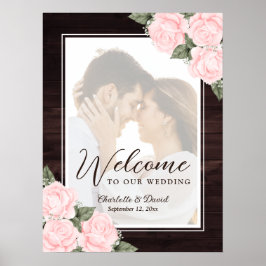 Elegant Soft Pink Wedding Photo Welcome Sign ポスター