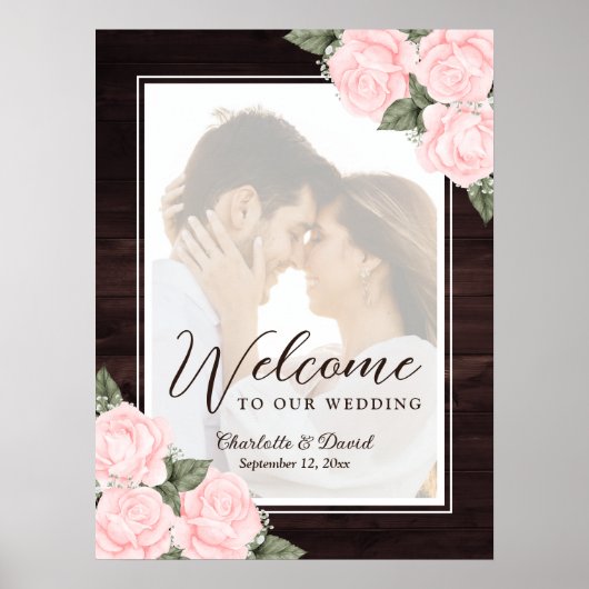 Elegant Soft Pink Wedding Photo Welcome Sign ポスター (正面)