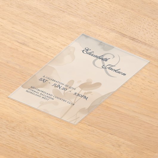 Elegant Soft Romantic Botanical Script Wedding  アクリル招待状 (レイダウン)