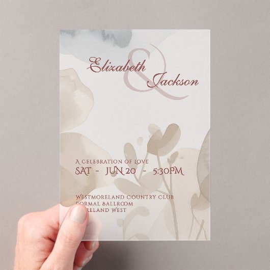 Elegant Soft Romantic Botanical Script Wedding  アクリル招待状 (インサイチュ (ポータブル))