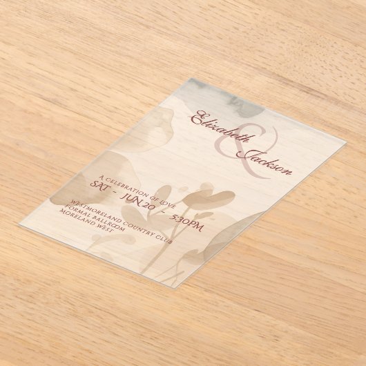 Elegant Soft Romantic Botanical Script Wedding  アクリル招待状 (レイダウン)