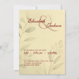 Elegant Soft Romantic Botanical Script Wedding  招待状