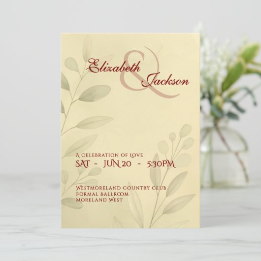 Elegant Soft Romantic Botanical Script Wedding  招待状 (スタンド正面)
