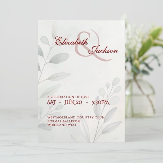 Elegant Soft Romantic Botanical Script Wedding 招待状 (スタンド正面)