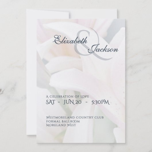 Elegant Soft Romantic Floral Lily Script Wedding 招待状 (正面)