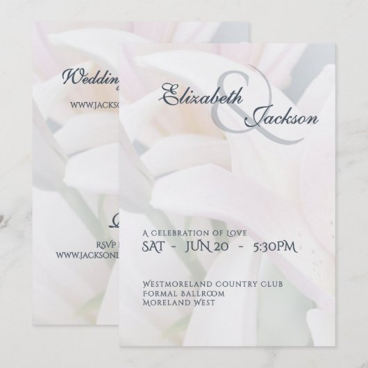 Elegant Soft Romantic Floral Lily Script Wedding 招待状 (正面/裏面)