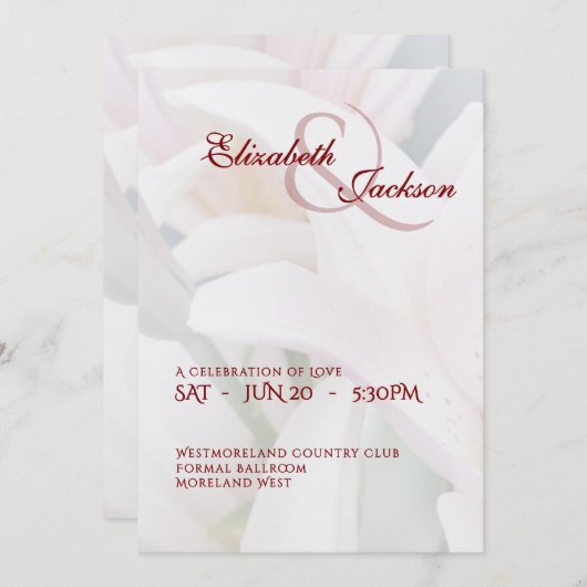 Elegant Soft Romantic Floral Lily Script Wedding 招待状 (正面/裏面)