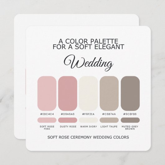 Elegant Soft Rose Wedding Color Palette Card 招待状 (正面/裏面)