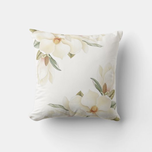 Elegant Soft White Magnolia Flower Pillow Cover クッション (正面)