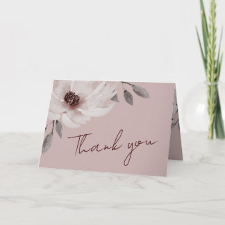 Elegant Solid Pink Watercolor Floral Wedding Photo サンキューカード