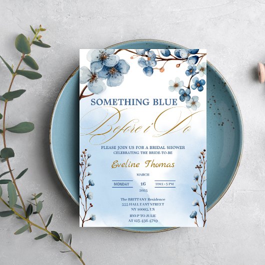 Elegant Something Blue Before I Do ブライダルシャワー 招待状