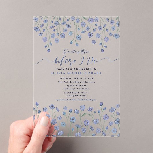 Elegant Something Blue Before I do Floral アクリル招待状 (インサイチュ (ポータブル))