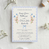 Elegant Something Blue Floral Bow Garden Wedding 招待状